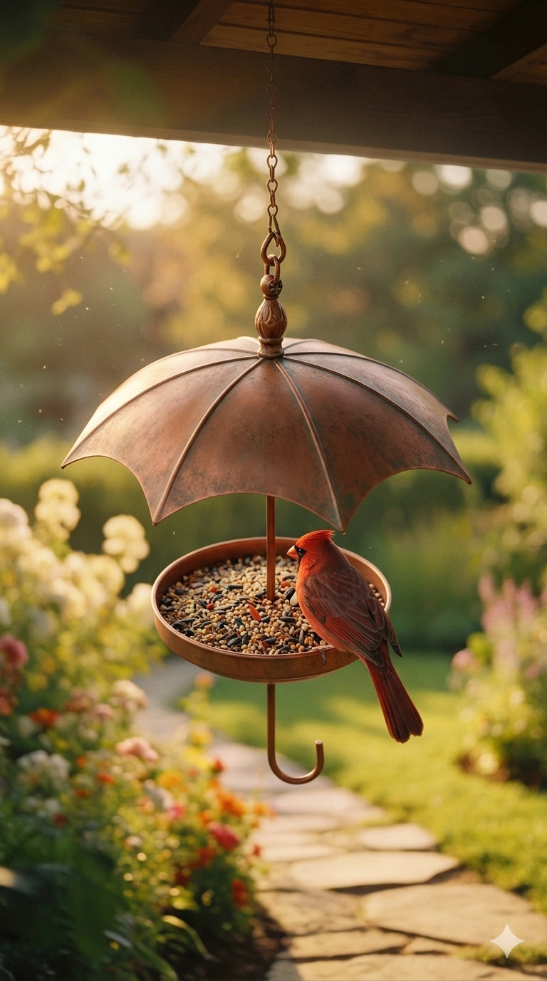 Elegant Umbrella Metal Bird Feeder – Modern Parasol Design and Rain-Guard Canopy for Wild Birds