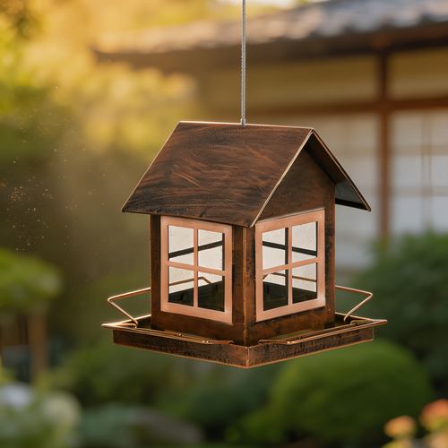 Metal Hanging Bird Feeder —— Bronze, House-Shaped